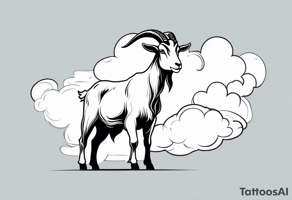 full body goat with clouds in japanese style tattoo idea
