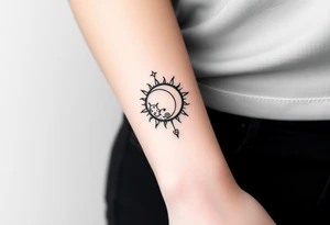 celestial sun and moon embrace with constellation patterns tattoo idea