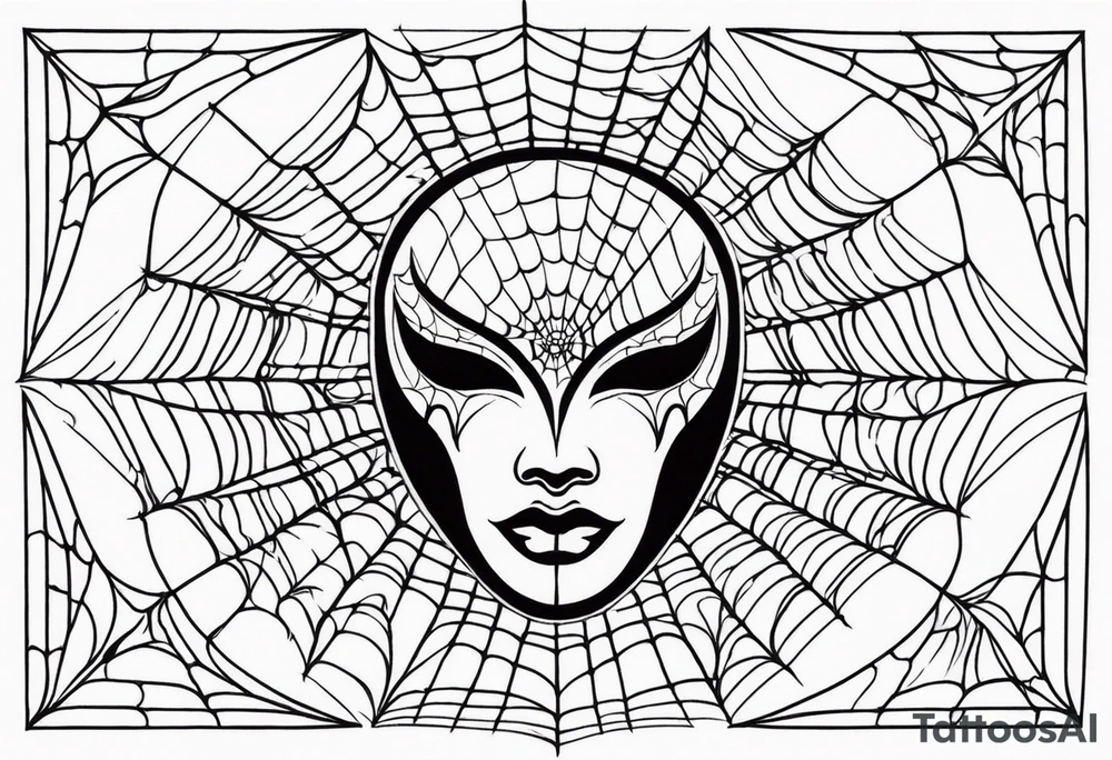 Crying masquerade face with spider webs tattoo idea