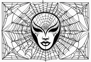 Crying masquerade face with spider webs tattoo idea