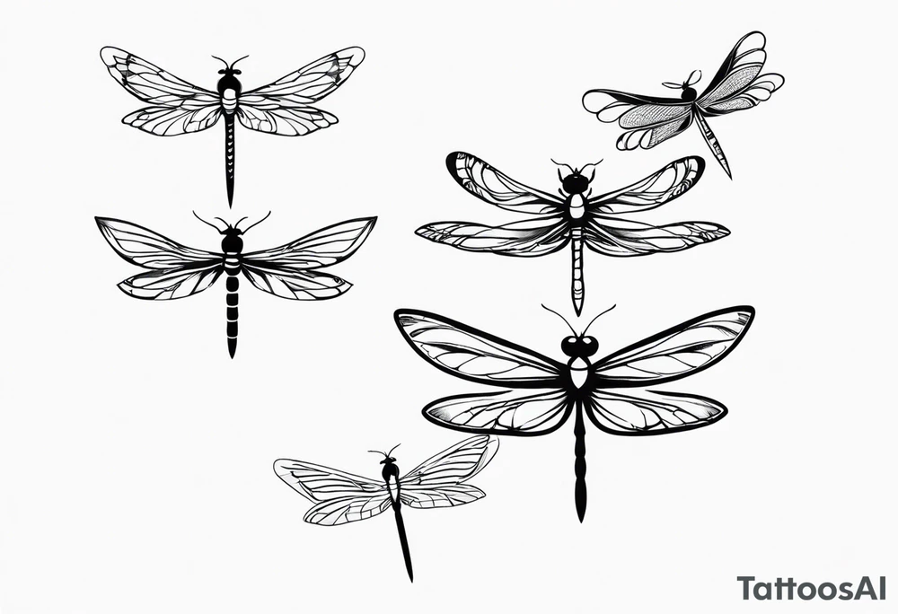 4 dragonflies flying together simple tattoo idea