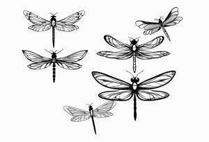 4 dragonflies flying together simple tattoo idea
