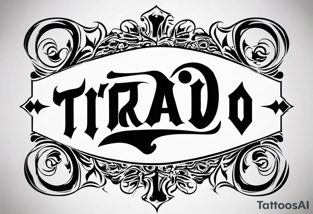 The word “Tirado” on the back like a football jersey old English font simple tattoo idea