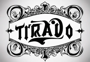 The word “Tirado” on the back like a football jersey old English font simple tattoo idea