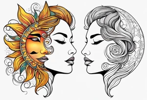 single face 
half of the face is a woman representing the sun, and the second half is a man representing the moon. tattoo idea