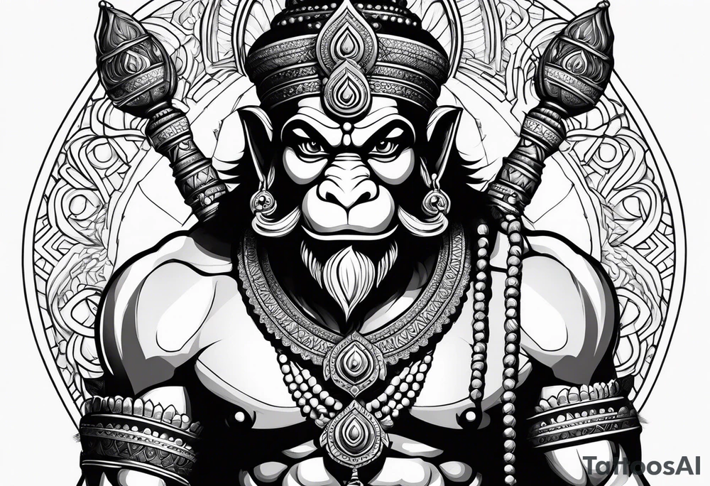 Hanuman ji with mace on arm tattoo idea