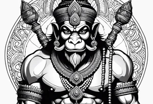 Hanuman ji with mace on arm tattoo idea