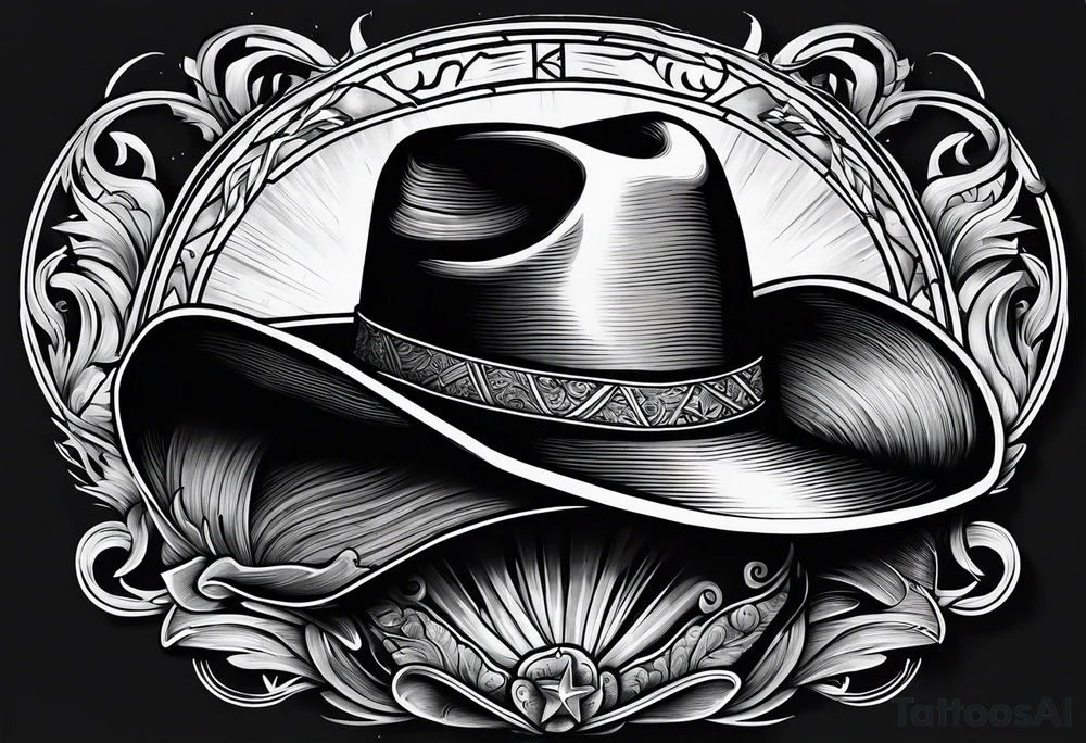 Ruggred cross with a cowboy hat that says sleep through the storm tattoo idea