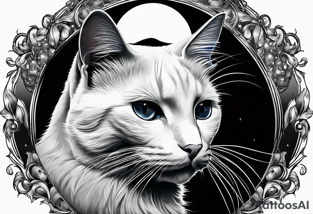 Photo realistic black cat head only facing forward add moon tattoo idea Photo realistic black cat head only facing forward add moon tattoo idea