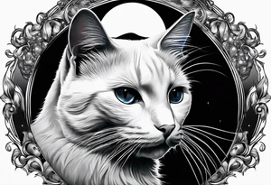 Photo realistic black cat head only facing forward add moon tattoo idea