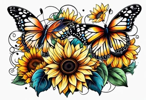 Sleeve with butterflies and sunflowers tattoo idea