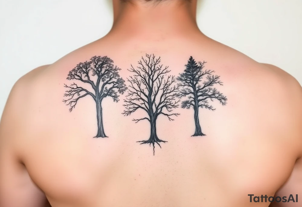 I have three kids. I want a tattoo that incorporates the trees that represent their birth months. Birth months are December, July, and November, respectively. tattoo idea