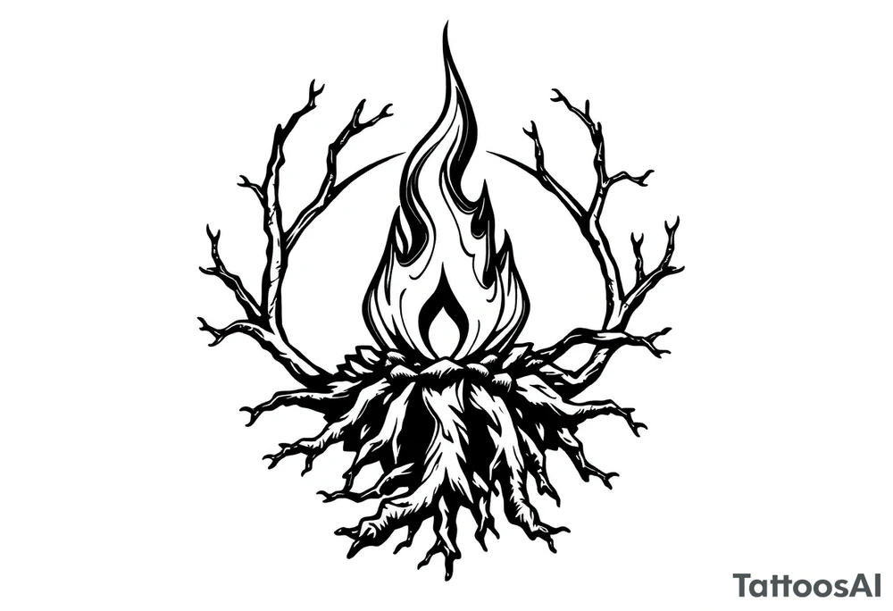 a round flame imprisoned in a roots circle tattoo idea