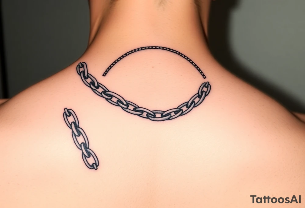 Chain in a semicircle on the neck with fangs tattoo idea