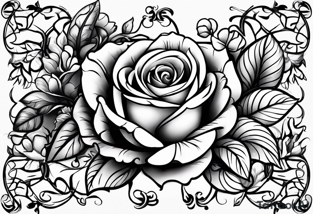 draw image of sleeve tattoo that has 65 roses on a vine, they can be different sizes, only blacks no colour tattoo idea