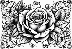 draw image of sleeve tattoo that has 65 roses on a vine, they can be different sizes, only blacks no colour tattoo idea