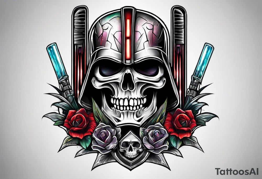 Light saber skull tattoo idea