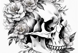 Watercolor horse skull with delicate peonies. tattoo idea