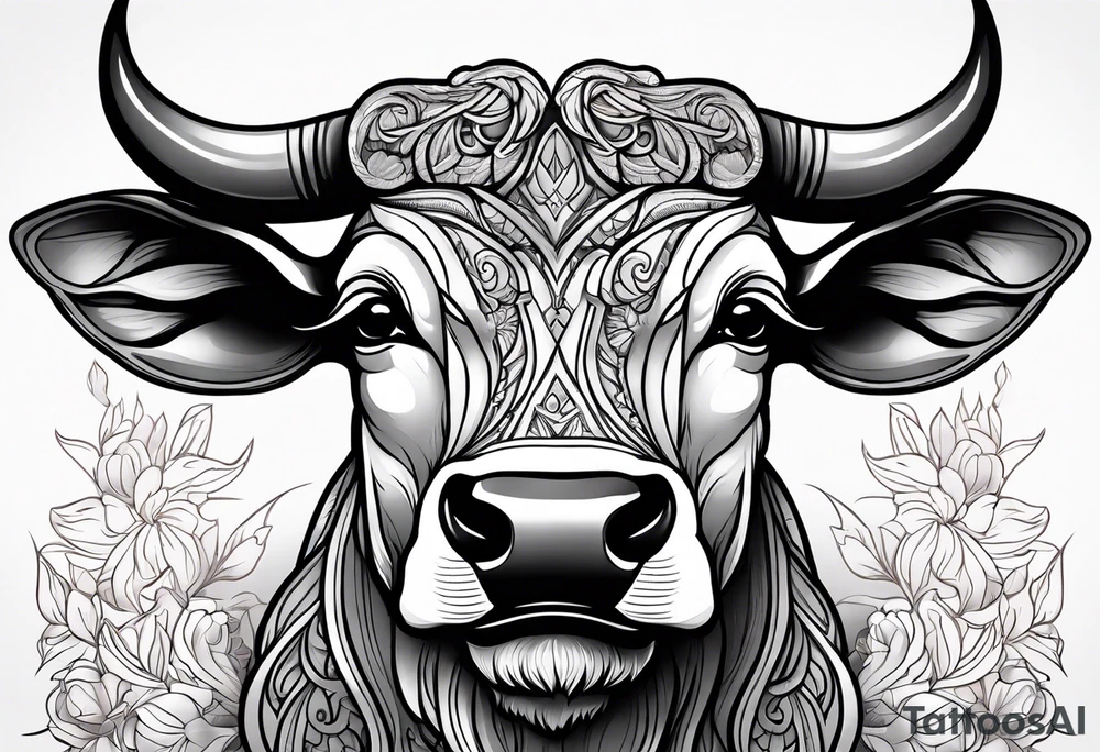 Black and grey taurus birthday tattoo idea