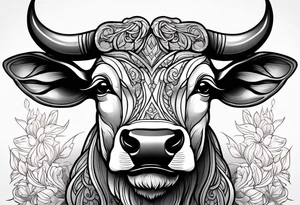 Black and grey taurus birthday tattoo idea