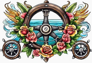 Daughters names around a boat steering wheel tattoo idea