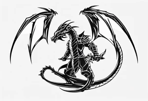 a simple wyvern with a dragon rider human in dragon armor tattoo idea