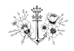 detailed beautiful gothic boho flowers with gorgeous crown and anchor tattoo idea