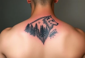 Wolf with forest in the back tattoo idea