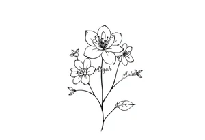 mother of 3 girls flowers names in stem of flower Addy, Alizah, Aaliyah tattoo idea