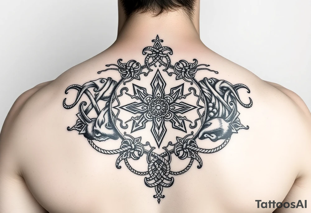 Powerful complex Tattoo, including every Symbol of the 12 Green gods and some Parts of Celtic rope work. tattoo idea