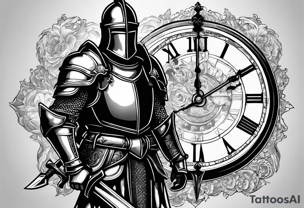 knight in heavy armor with clock tattoo idea