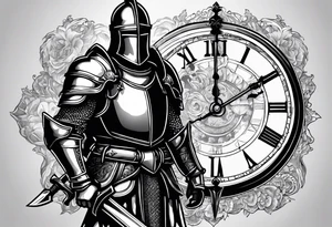 knight in heavy armor with clock tattoo idea