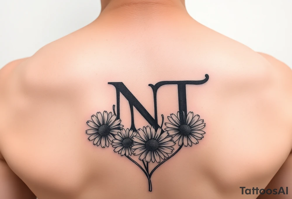 Fine line design with A,N,T hidden within 
with daisies tattoo idea