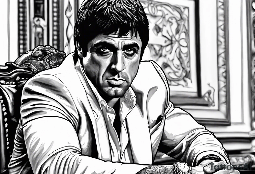 Scarface movie the statue from his house with the worl is yours tattoo idea