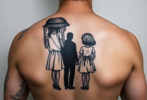 2 daughters and father in as a shadow tattoo idea
