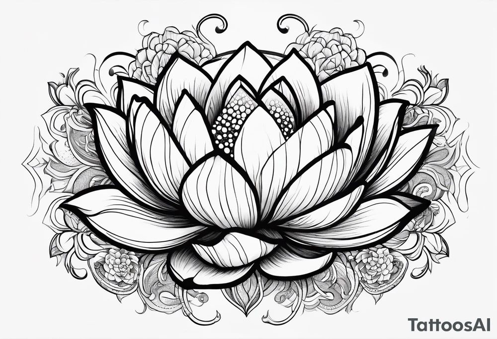 a masculine line drawing of a lotus flower with a yin yang in the flower tattoo idea