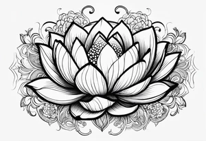 a masculine line drawing of a lotus flower with a yin yang in the flower tattoo idea