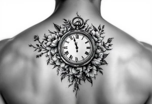 Clock and flowers tattoo idea