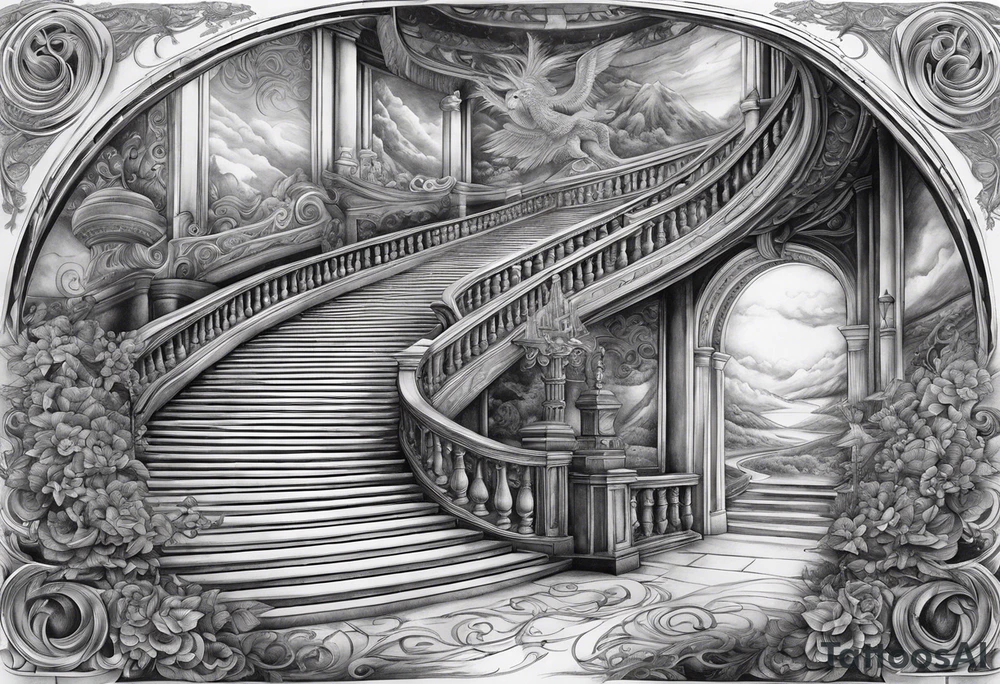 grand winding stairway to heaven tattoo idea