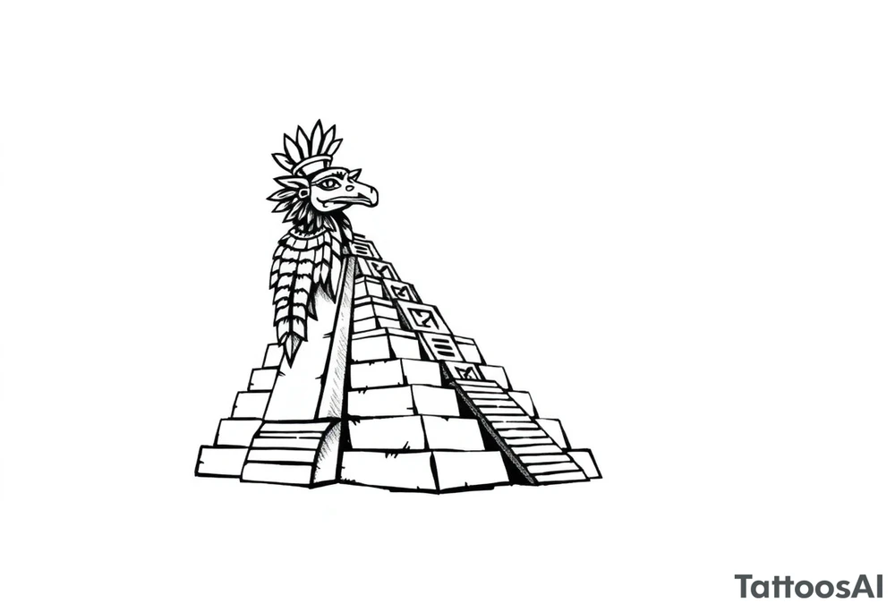 Quetzalcoatl Aztec pyramid gold treasure tattoo black and white simple tattoo idea