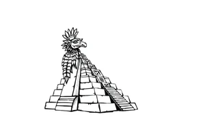 Quetzalcoatl Aztec pyramid gold treasure tattoo black and white simple tattoo idea