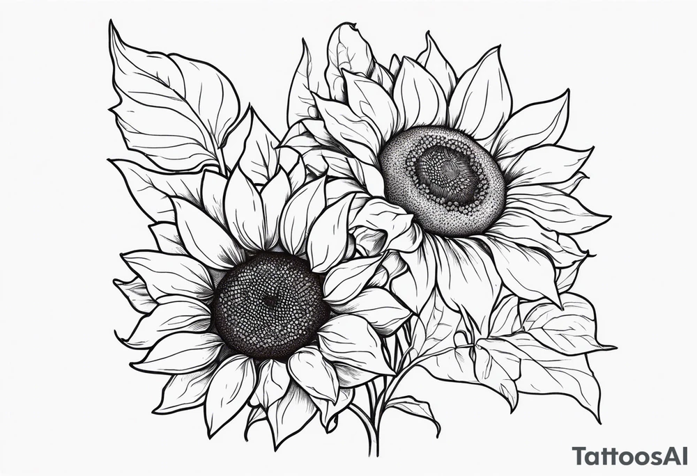 2 sunflowers with forget me nots intertwined tattoo idea