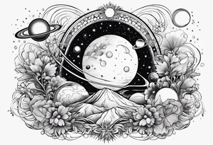 Cosmos with galaxies and planets tattoo idea