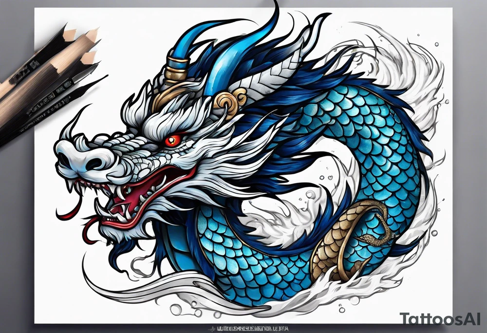 japanese dragon with blue highlights tattoo idea