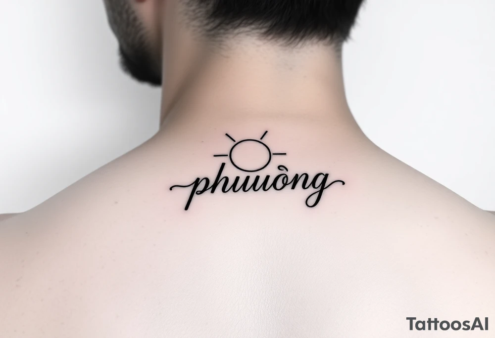 Word "phuong" written with sun inner arm tattoo idea