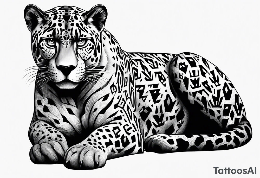 aztec black jaguar sitting tattoo idea