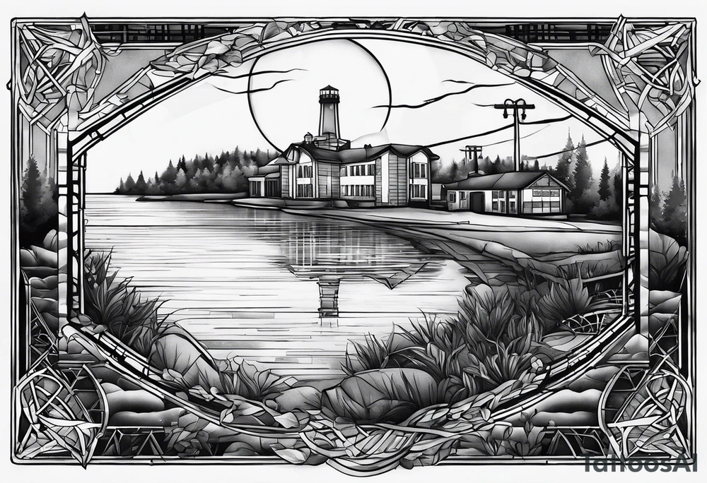 A tattoo inspired by the series Prison Break in which Michael Scofield is the main character in the tattoo, his brother and the other characters appear as well as the landscape of the Fox River prison and all that tattoo idea