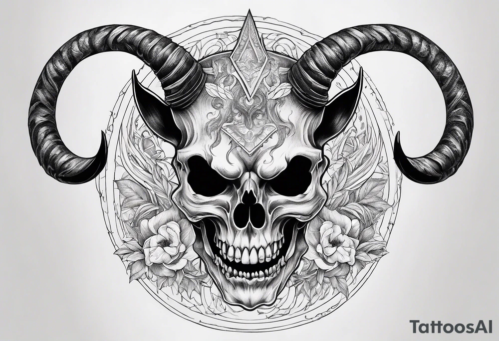 Devil skull  with hollow eyes and  horns holding the earth tattoo idea