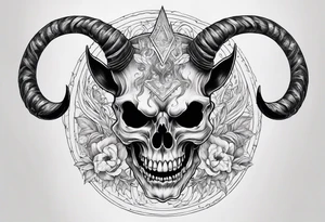 Devil skull  with hollow eyes and  horns holding the earth tattoo idea