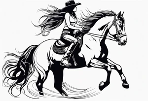 cowgirl with long hair on the back of stallion that is rearing up on hind legs tattoo idea